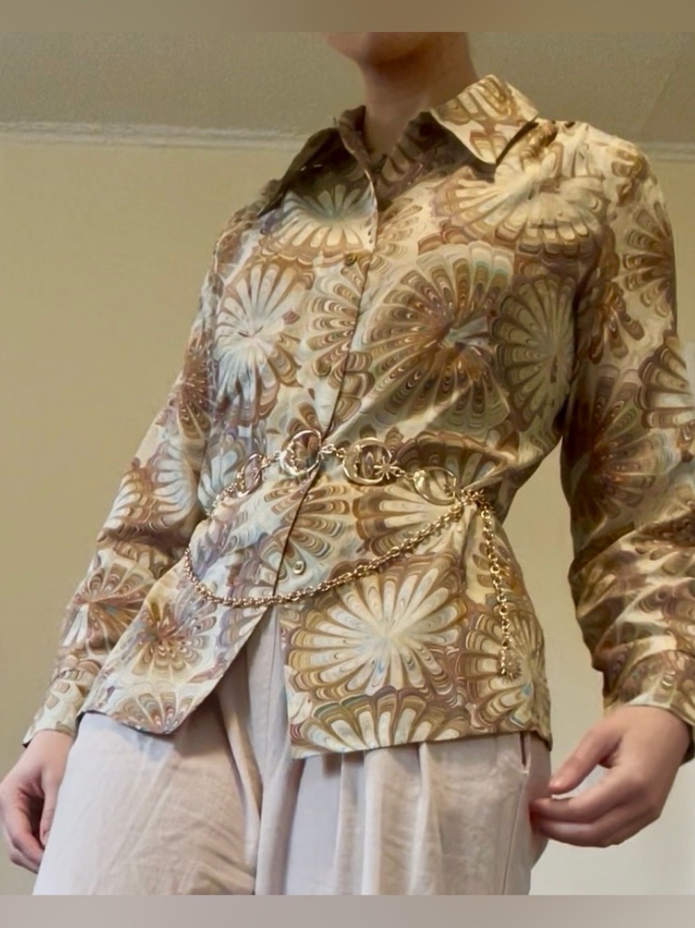 Vintage Psychedelic Print Button-Up Women's Top